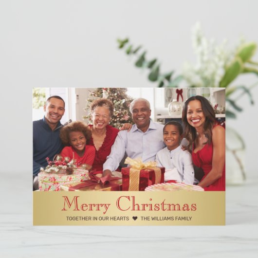 Foto van de moderne Gold Red Botanical kerstfamili Feestdagenkaart (Staand voorkant)