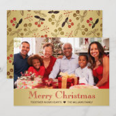 Foto van de moderne Gold Red Botanical kerstfamili Feestdagenkaart (Voorkant / Achterkant)