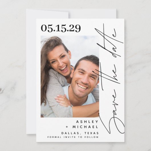 Foto van de moderne hand Lettert script Save The Date (Voorkant)