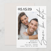 Foto van de moderne hand Lettert script Save The Date (Voorkant / Achterkant)