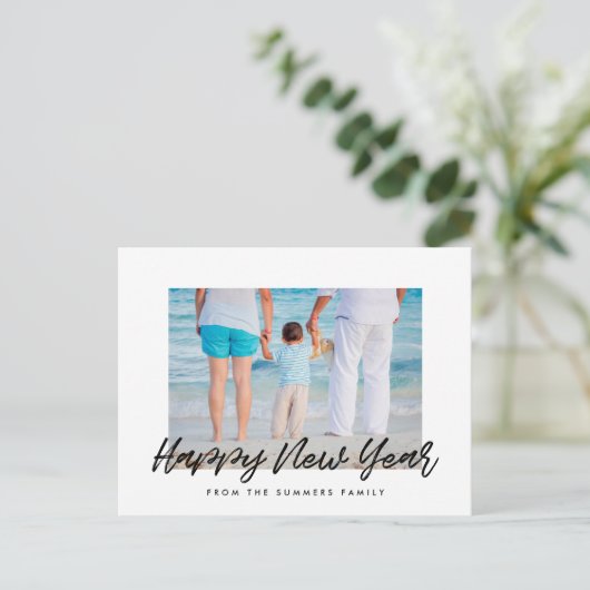 Foto van de moderne Happy New Year-vakantiefamilie Briefkaart (Staand voorkant)