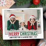 Foto van de moderne kerstfamilie briefkaart<br><div class="desc">Moderne kerstfamilie Foto groen en rood feestdag Briefkaart</div>