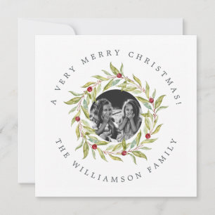 Foto van de moderne kerstman: Wreath Berries Feestdagenkaart