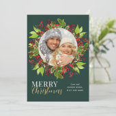 Foto van de moderne kerstWaterverf botanische foto Feestdagenkaart (Staand voorkant)