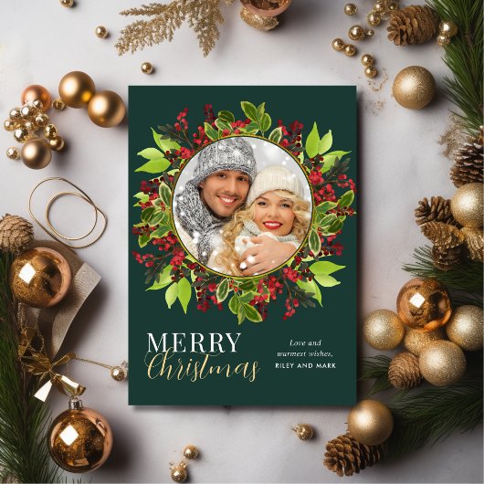 Foto van de moderne kerstWaterverf botanische foto Feestdagenkaart