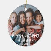 Foto van de moderne Manuscript Merry-kerstfamilie Keramisch Ornament (Links)