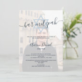 Foto van de moderne marine blue bar mitzvah kaart (Staand voorkant)