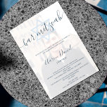 Foto van de moderne marine blue bar mitzvah kaart<br><div class="desc">Moderne,  donkere blauw,  vette script kalligrafie Bar Mitzvah partijuitnodiging .Perfect voor een modern feest. Voeg je foto en je Hebreeuwse naam toe.</div>