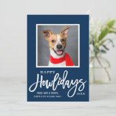 Foto van de moderne marine Blue Happy Howlidays Pu Feestdagenkaart (Staand voorkant)