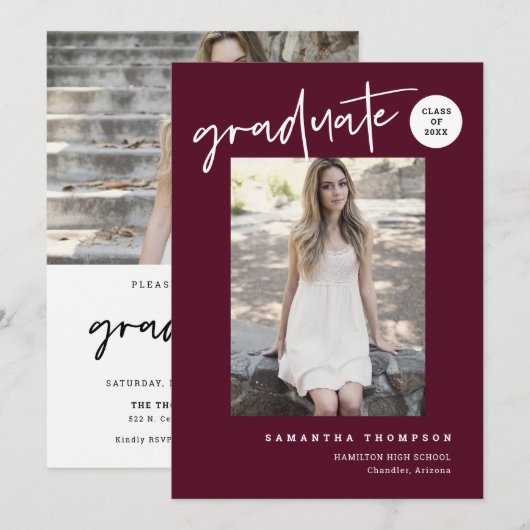 Foto van de moderne minimalistische Burgundy Schoo Kaart (Voorkant / Achterkant)