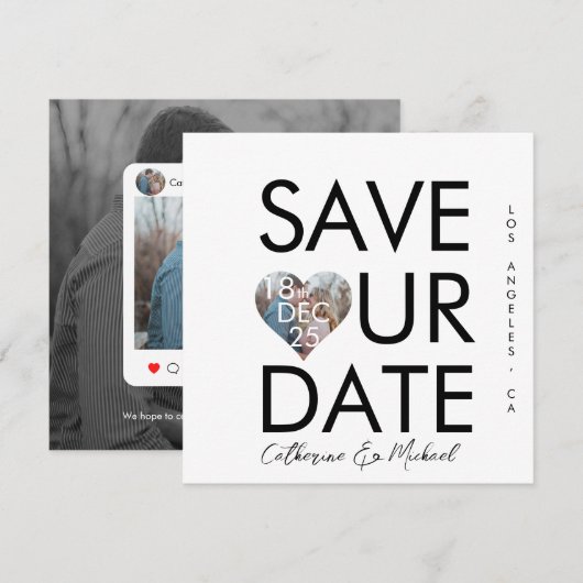 Foto van de moderne, minimalistische Trendy Social Save The Date (Voorkant / Achterkant)