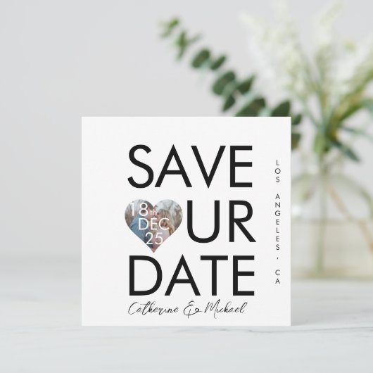 Foto van de moderne, minimalistische Trendy Social Save The Date (Staand voorkant)