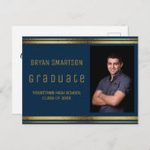 Foto van de moderne Navy Blue Gold Graduation Part Briefkaart (Voorkant / Achterkant)