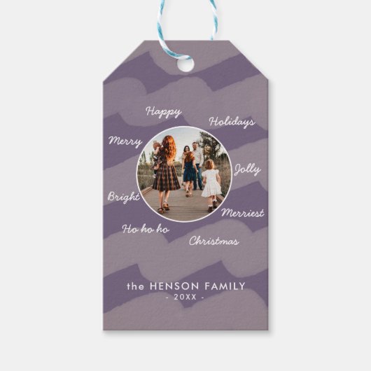 Foto van de moderne Paarse kerstgewas Cadeaulabel (Voorkant)