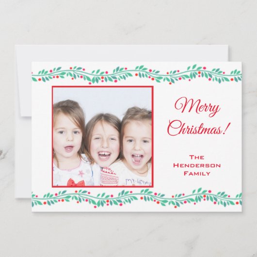 Foto van de moderne pretkerst Holly Berry Feestdagenkaart (Voorkant)