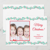 Foto van de moderne pretkerst Holly Berry Feestdagenkaart (Voorkant / Achterkant)