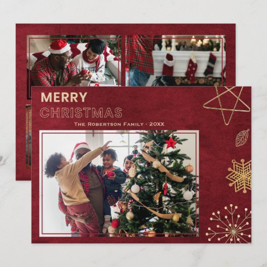 Foto van de moderne Red- en Gold-kerst Feestdagenkaart (Voorkant / Achterkant)