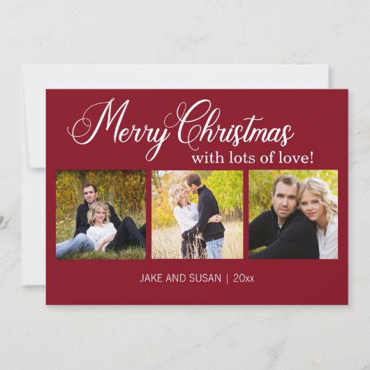 Foto van de moderne Rode Kerst van het jaar 3 Feestdagenkaart (Voorkant)