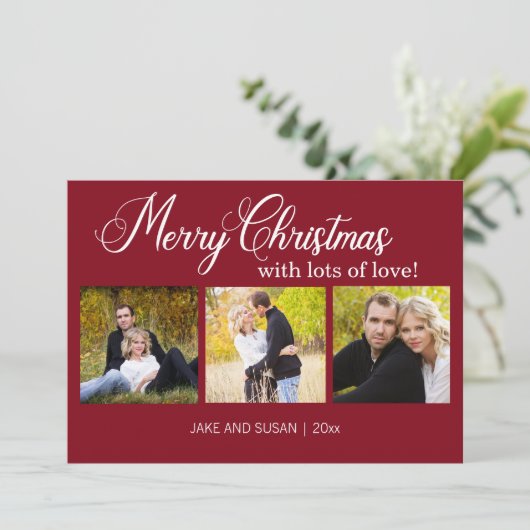 Foto van de moderne Rode Kerst van het jaar 3 Feestdagenkaart (Staand voorkant)