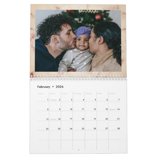 Foto van de moderne Roos Gold Marble Kalender (Feb 2026)
