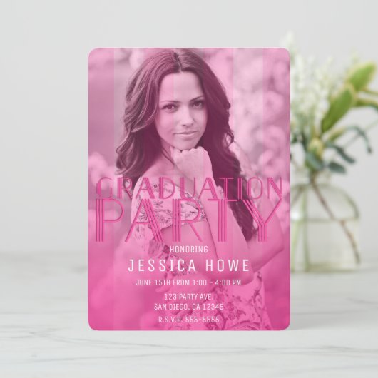 Foto van de moderne roze Graduation Party Afstuder Kaart (Staand voorkant)