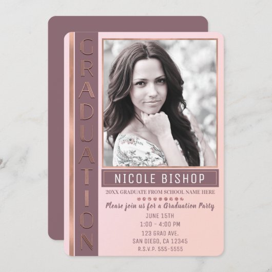 Foto van de moderne roze muve Graduve Party Afstud Kaart (Voorkant / Achterkant)