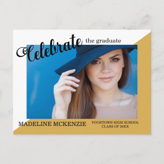 Foto van de moderne Trendy Yellow White Graduation Briefkaart (Voorkant)