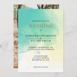 Foto van de moderne turkooise waterverf Wedding Kaart