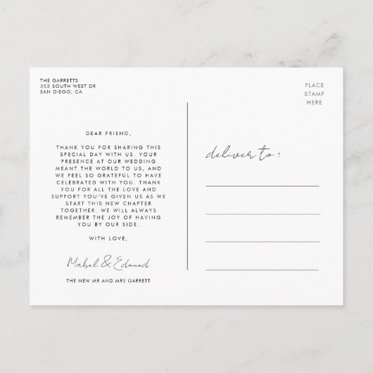 Foto van de moderne typografie bruiloft bedankt briefkaart (Achterkant)