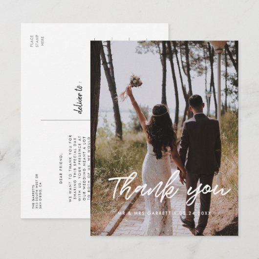 Foto van de moderne typografie bruiloft bedankt briefkaart (Voorkant / Achterkant)