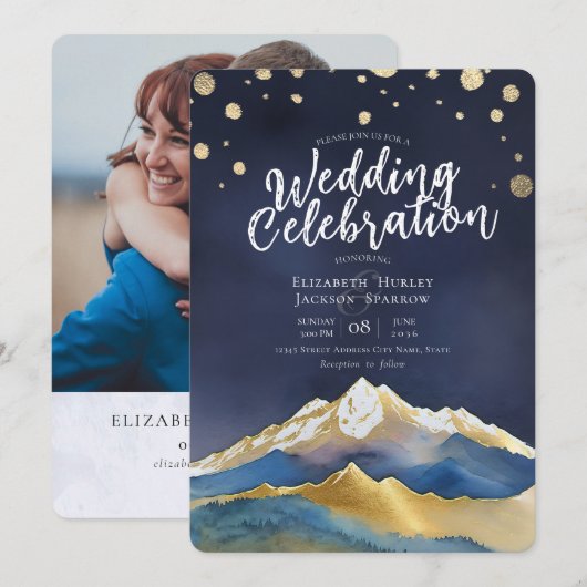 Foto van de moderne Waterverf Blue Gold Mountain W Kaart (Voorkant / Achterkant)