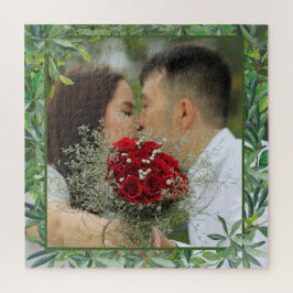 Foto van de moderne Waterverf Greenery Wedding Legpuzzel