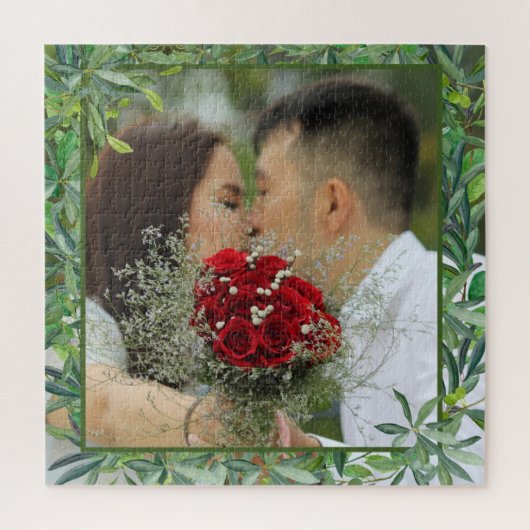 Foto van de moderne Waterverf Greenery Wedding Legpuzzel (Verticaal)
