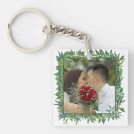 Foto van de moderne Waterverf Greenery Wedding Sleutelhanger