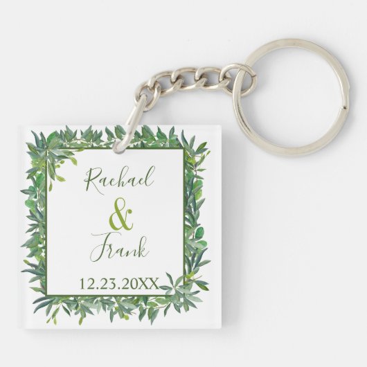 Foto van de moderne Waterverf Greenery Wedding Sleutelhanger (Achterkant)