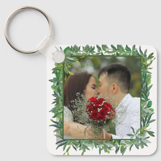 Foto van de moderne Waterverf Greenery Wedding Sleutelhanger (Voorkant)