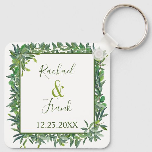 Foto van de moderne Waterverf Greenery Wedding Sleutelhanger (Achterkant)