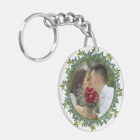 Foto van de moderne Waterverf Greenery Wedding Sleutelhanger (Voorkant Links)