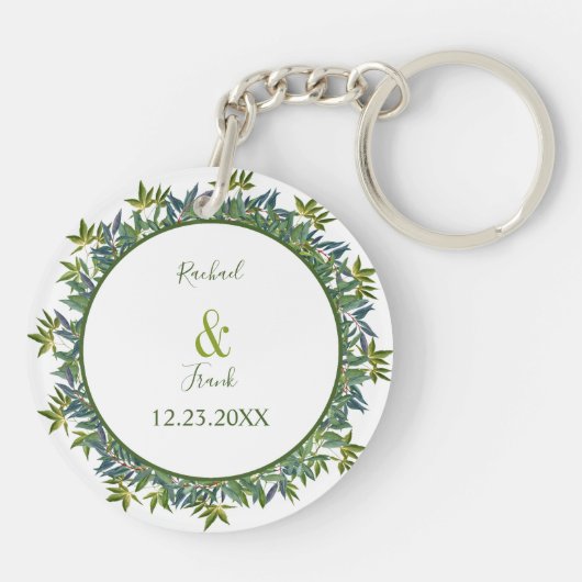 Foto van de moderne Waterverf Greenery Wedding Sleutelhanger (Achterkant)