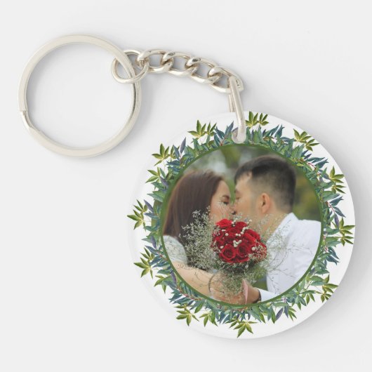Foto van de moderne Waterverf Greenery Wedding Sleutelhanger (Voorkant)