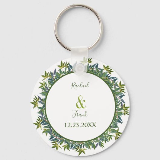 Foto van de moderne Waterverf Greenery Wedding Sleutelhanger (Achterkant)