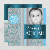 Foto van de moslimbaby blauwe aqiqah kaart (Voorkant / Achterkant)