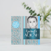 Foto van de moslimbaby blauwe aqiqah kaart (Staand voorkant)