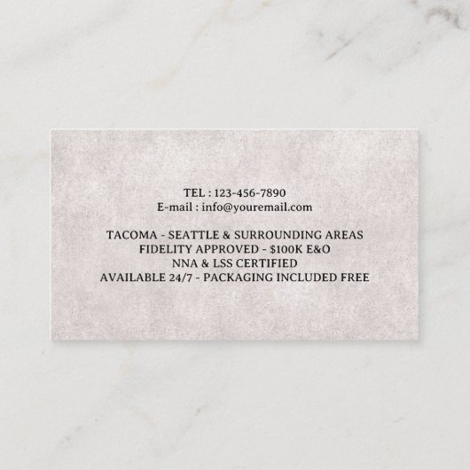  foto van de Notaris Public Loan Signing Agent Visitekaartje (Achterkant)