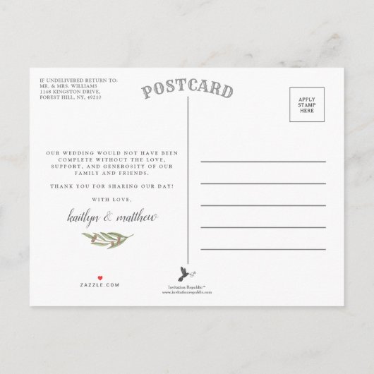 Foto van de Olive Branch Wedding Collectie Aankondigingskaart (Achterkant)