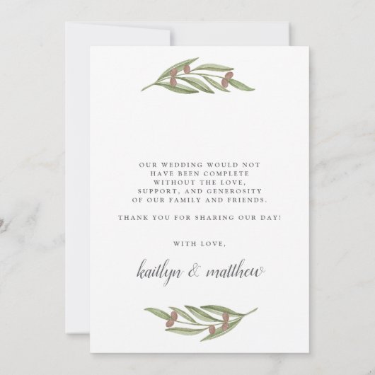 Foto van de Olive Branch Wedding Collectie Bedankkaart (Achterkant)
