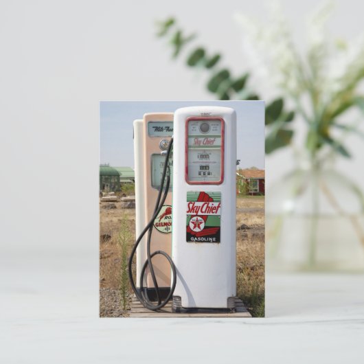 Foto van de oude gaspomp briefkaart (Staand voorkant)