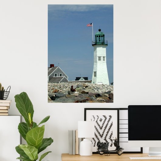 Foto van de oude Scituate vuurtoren Poster (Thuiskantoor)