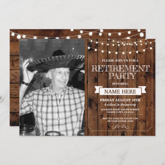 Foto van de Pensioenpartij Rustisch in ruste hout Kaart (Voorkant / Achterkant)