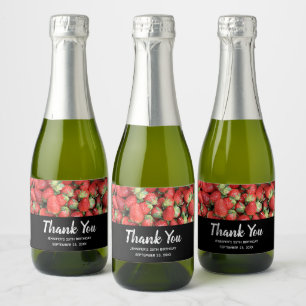 Foto van de Rode Juicy-aardbeien Hartelijk dank Sparkling Wijnetiket
